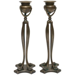 Pair of Tiffany Studios New York Art Nouveau Candlesticks, 1900