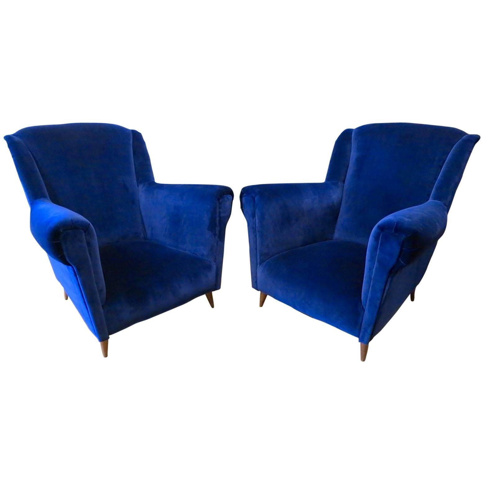 Pair of Midcentury Italian Velvet Armchairs
