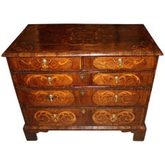 William & Mary Five-Drawer Walnut Chest with Exceptional Marquetry, circa 1710