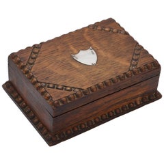 Arts & Crafts Sterling Silver-Mounted Oak Table Box with Hinged Lid