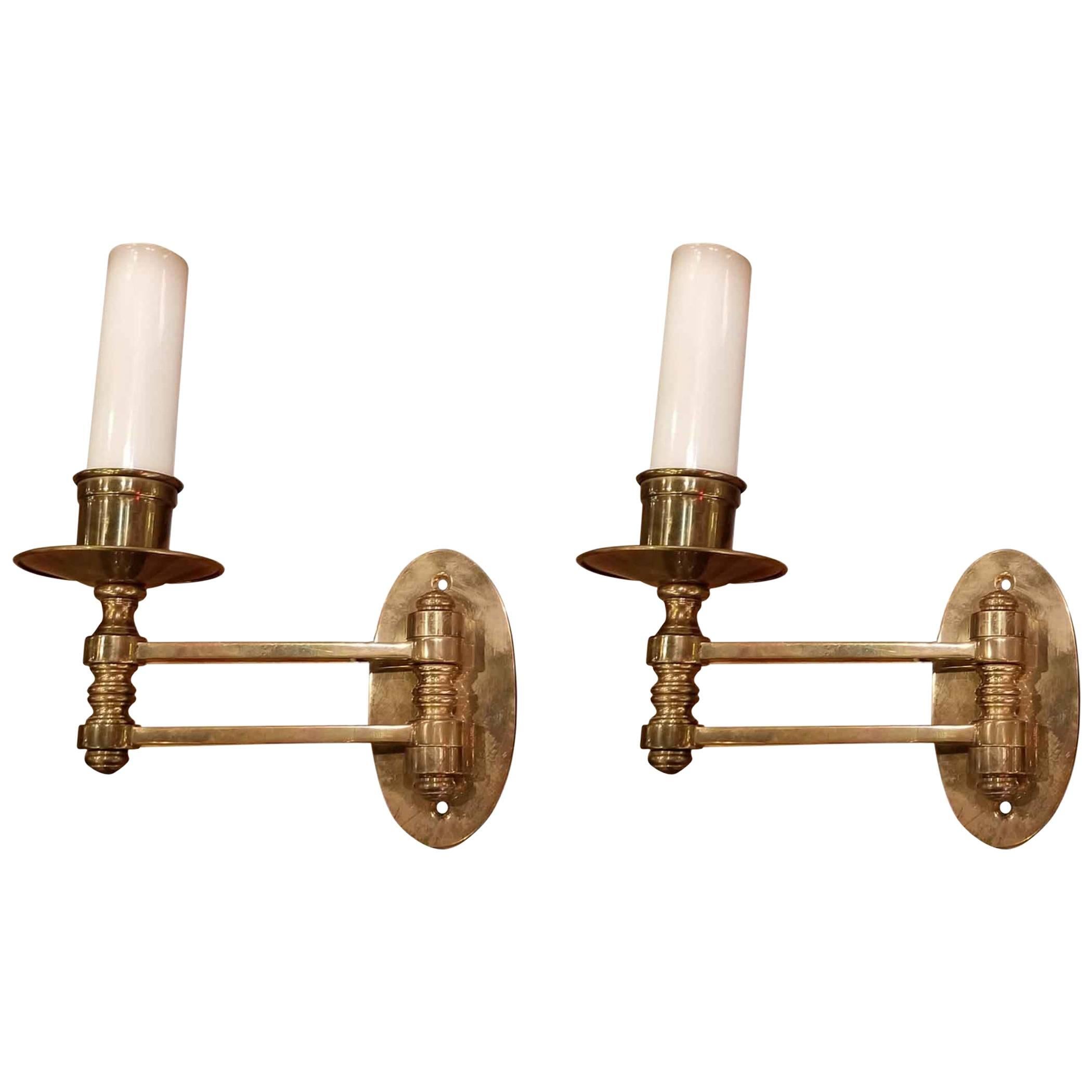 1960s Brass Pair of Swing Arm Piano Sconces