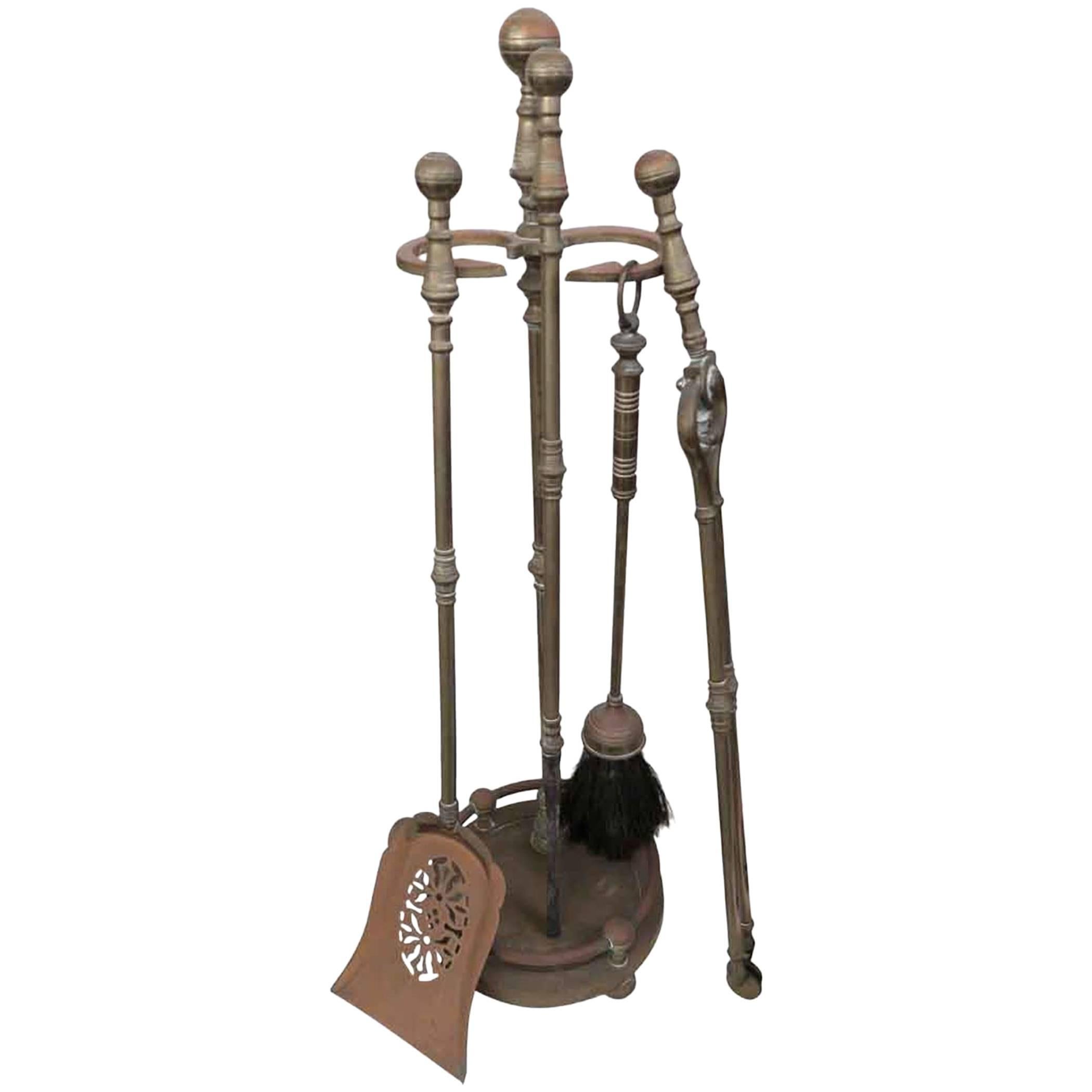 1940s Brass Fireplace Tool Set