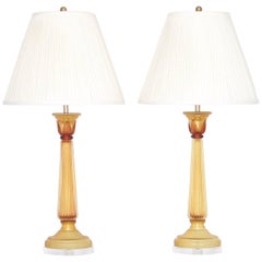 Seguso for Marbro Murano Glass Lamps in Amber Corroso