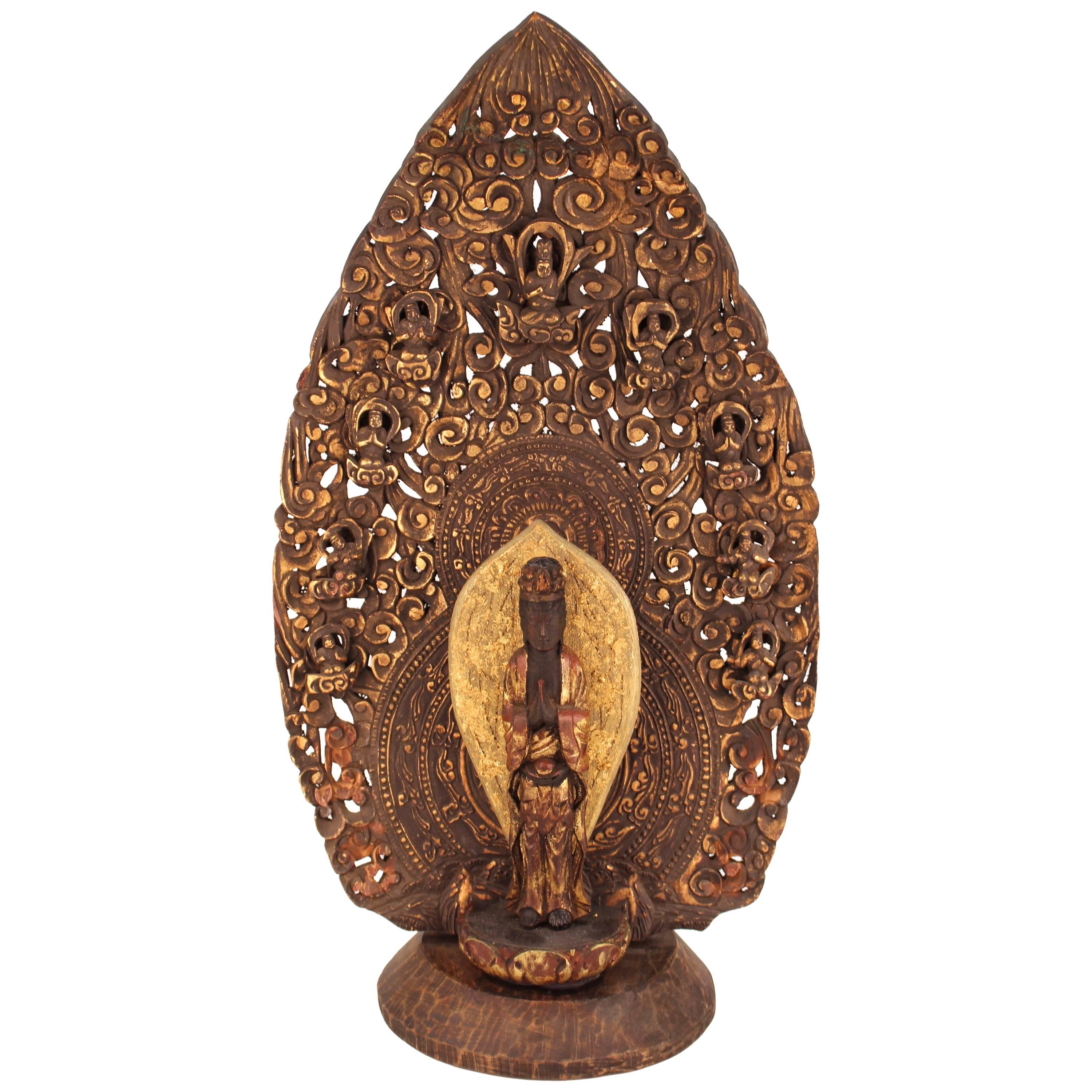 Japanese Polychrome Wood Buddha in Anjali Mudra