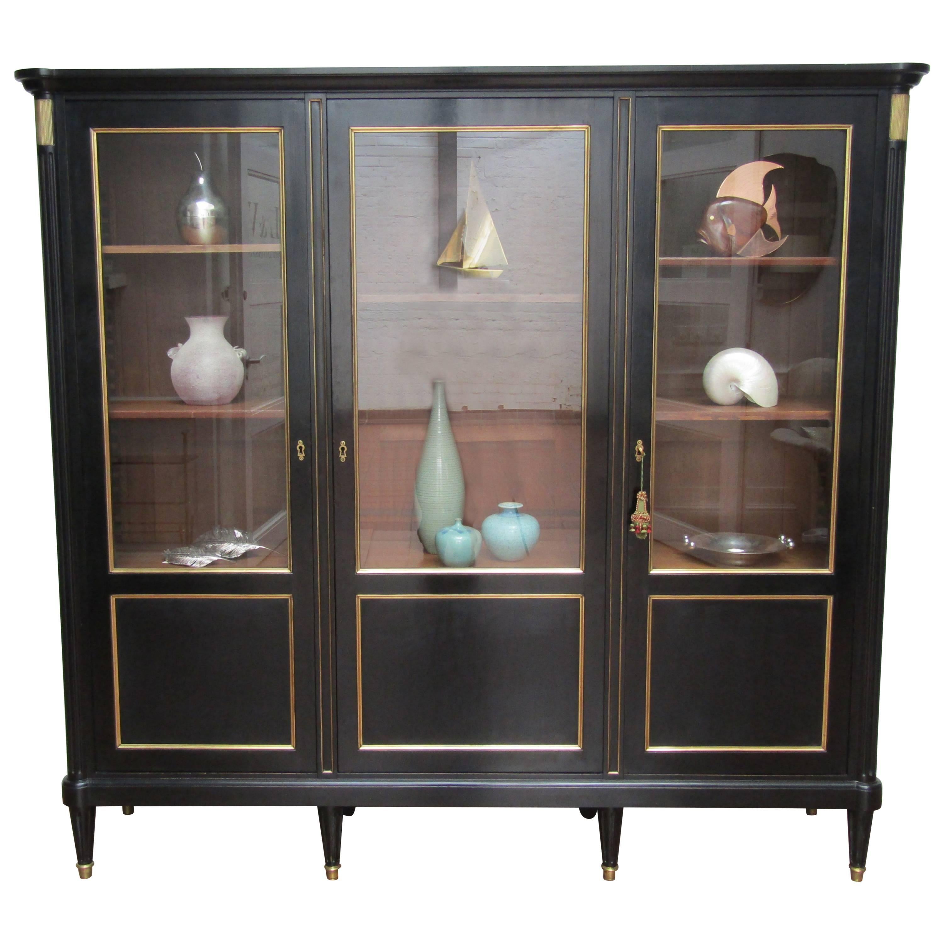 French 1930s Ebonised Oak Glazed Display Cabinet For Sale