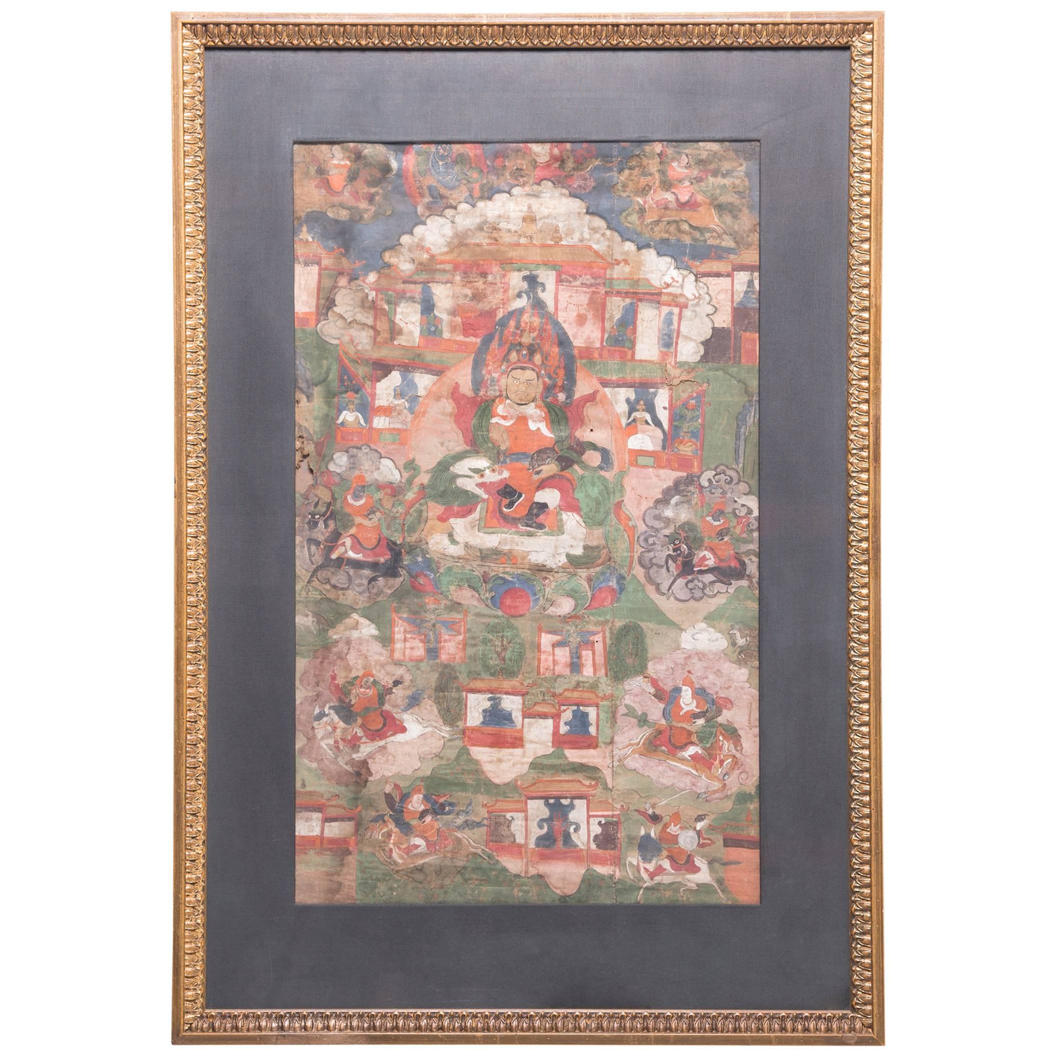 Tibetan Thangka of Vaishravana, c. 1850 For Sale