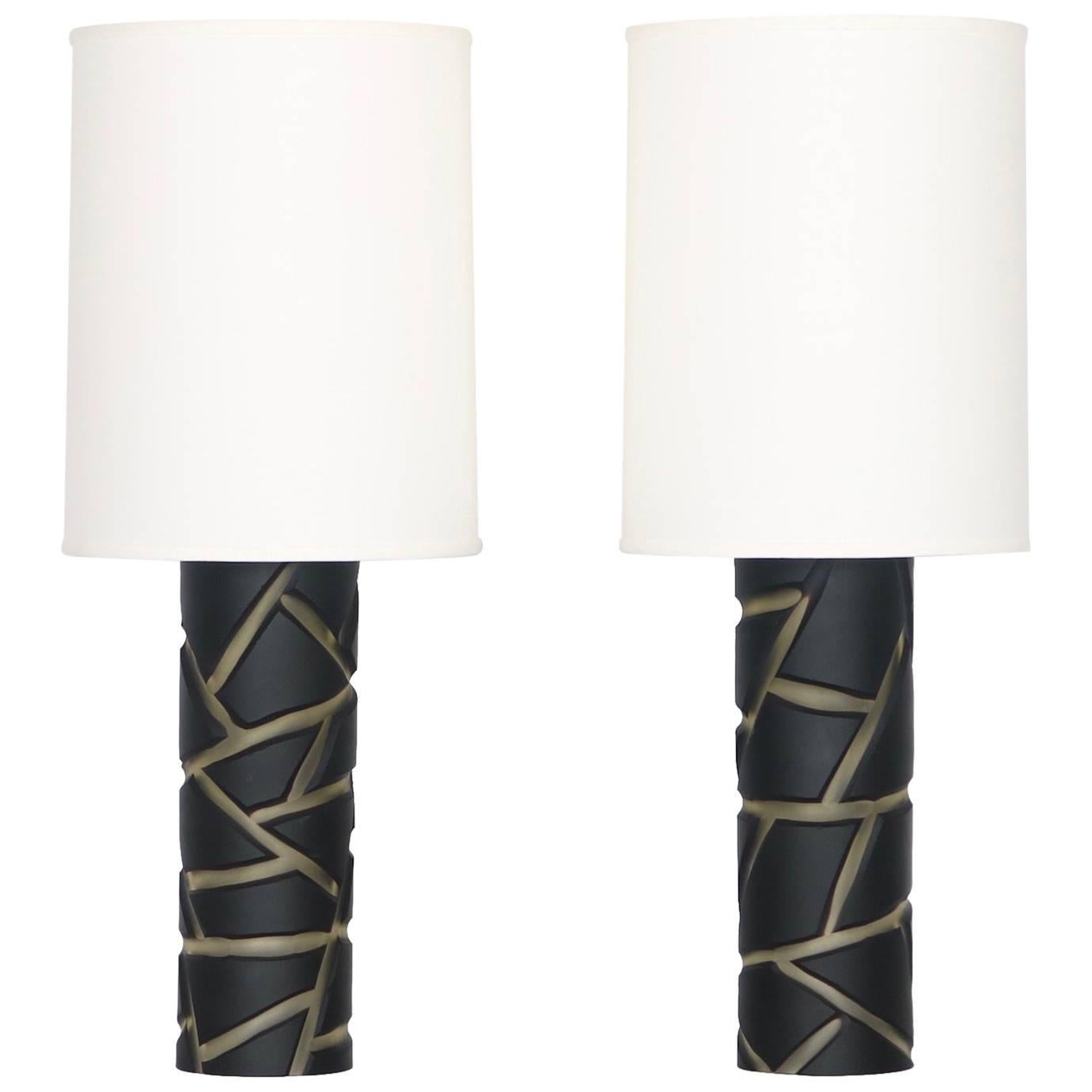 Vivarini Murano Glass Table Lamps in Black Giraffe Pattern