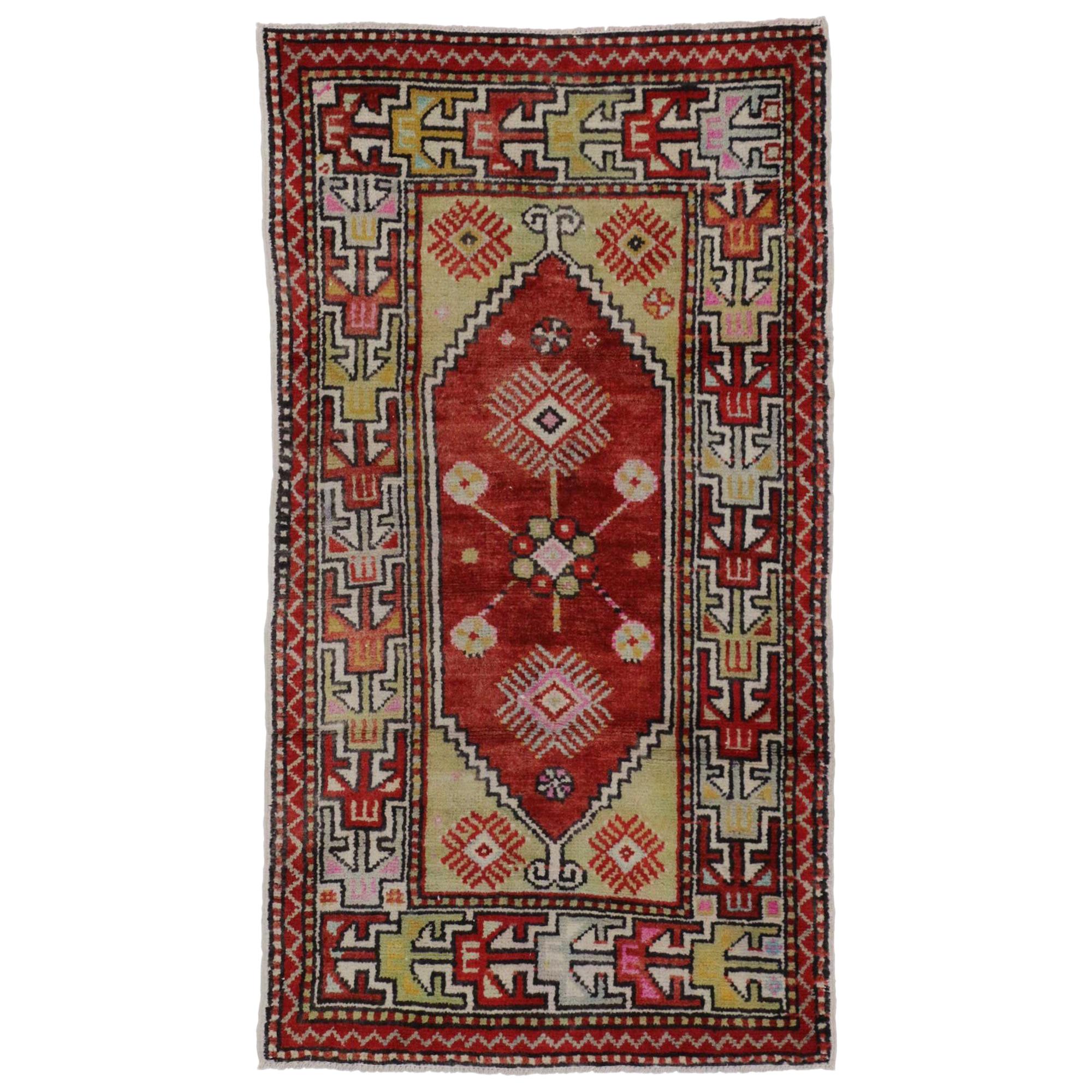 Alfombra turca Oushak de colores de los años 70 Lana en venta