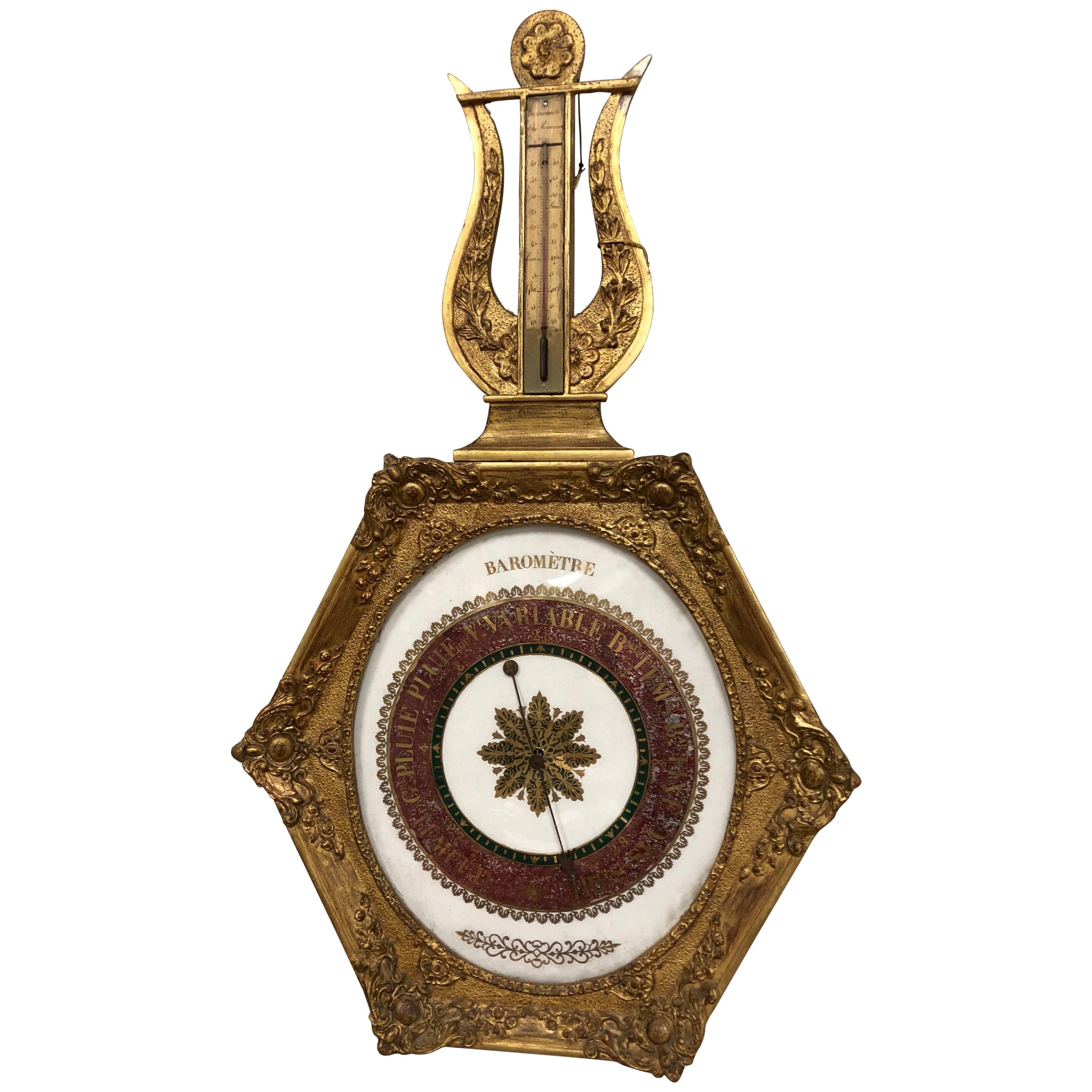 19th Century French Empire Gilt Barometer For Sale