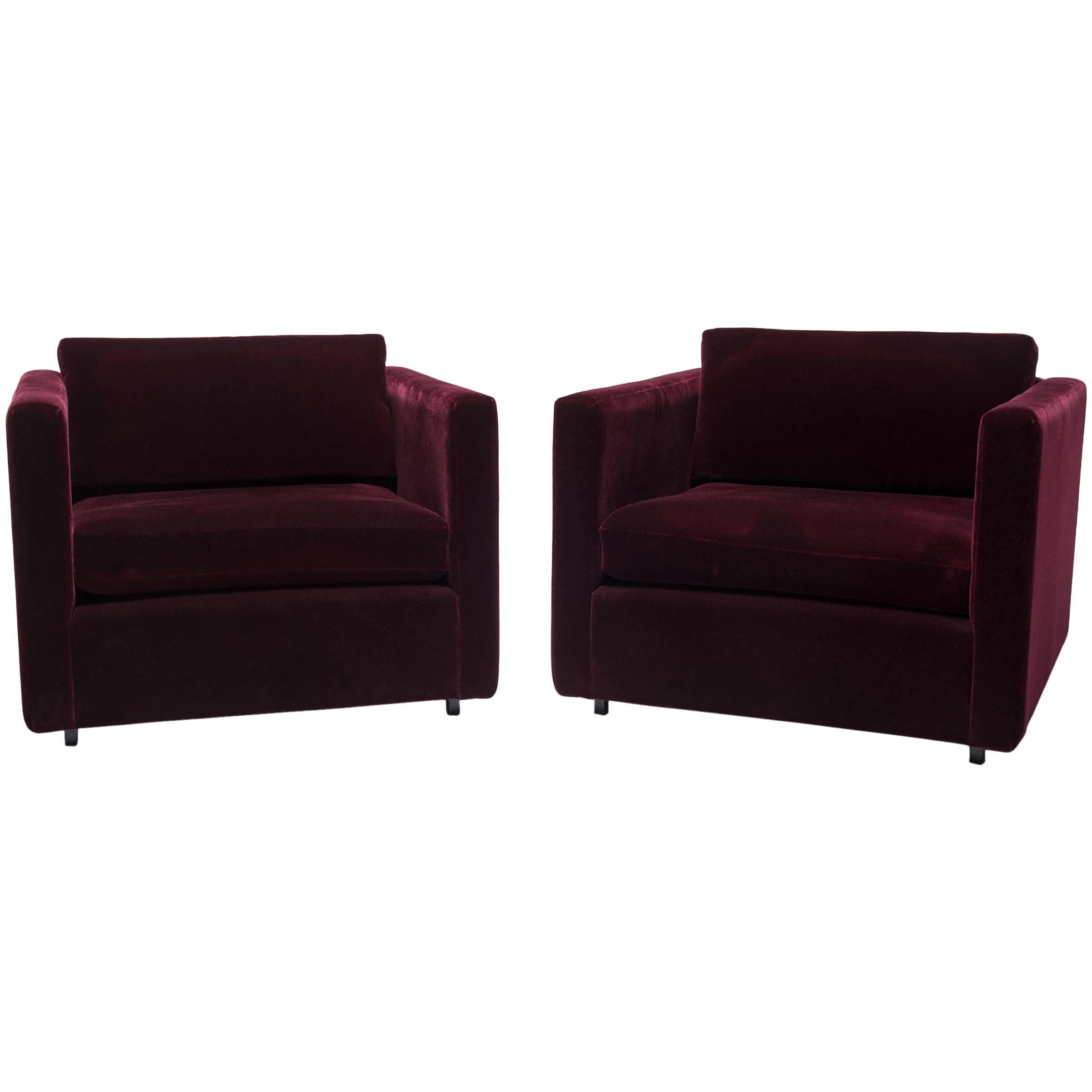 Pair of Vintage Knoll "Pfister" Lounge Chairs in Deep Red Mohair