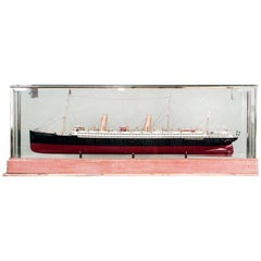 German Luxury Liner Ship Model in Glass Case