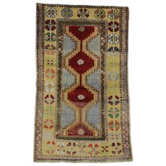 Vintage Turkish Oushak Accent Rug with Color Pop, Anatolian Yuntdag Rug