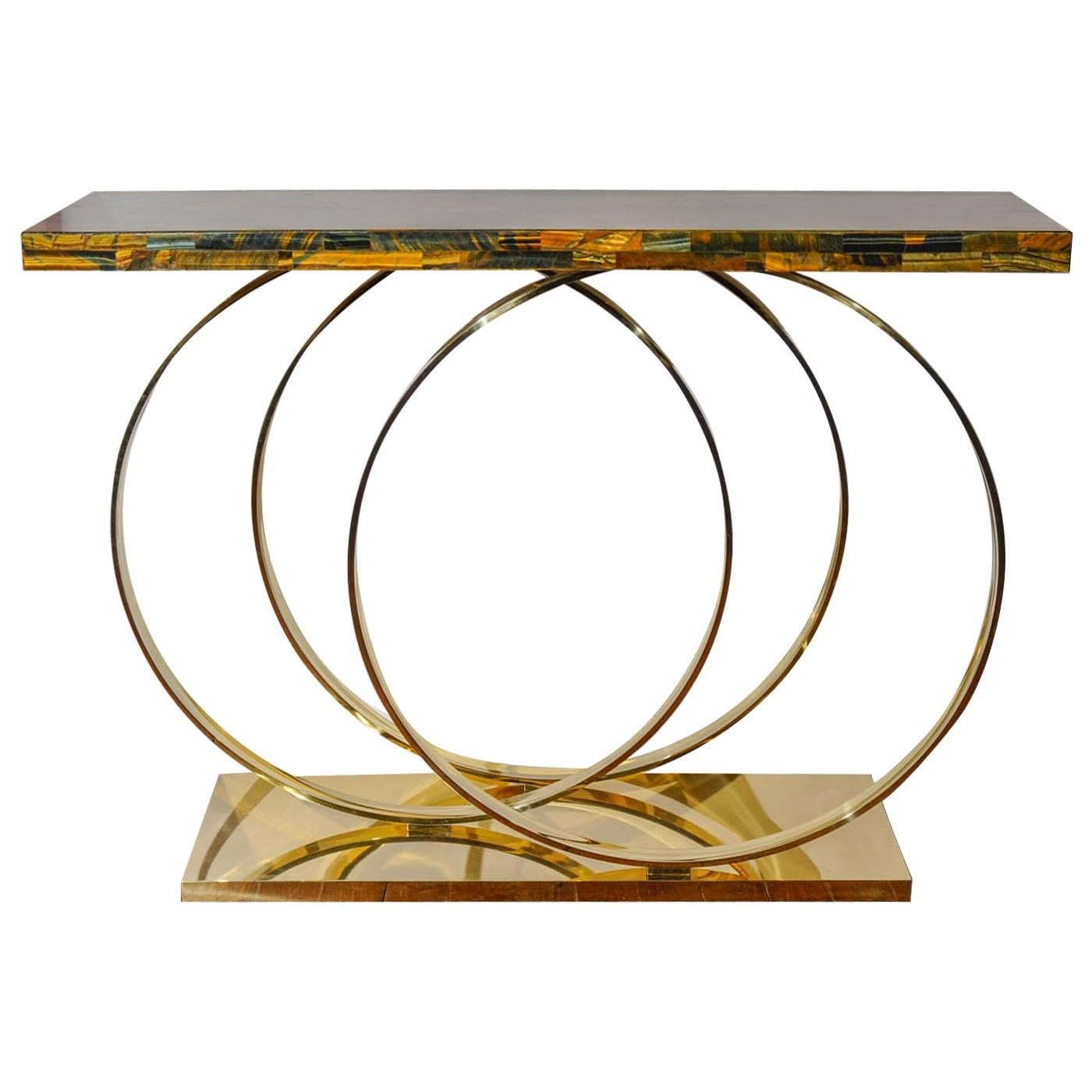 Brass and Tiger Eye Console At Cost Price For Sale