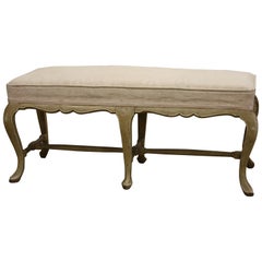 French Painted Bench with Six Cabriole Legs and Stretchers