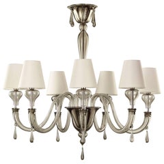 Glass Blown Murano Chandelier with Glass-Drops and Shades Fine Italian Art