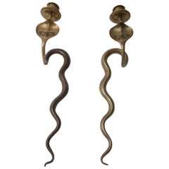 Pair of Egyptian Revival Cobra-Form Wall Mount Candleholders