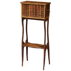 Early 19th Century French Faux Leather Bound Books Liquor Cabinet with Glasses