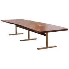 Shaker Table in Claro Walnut Slab and Cast Bronze Legs