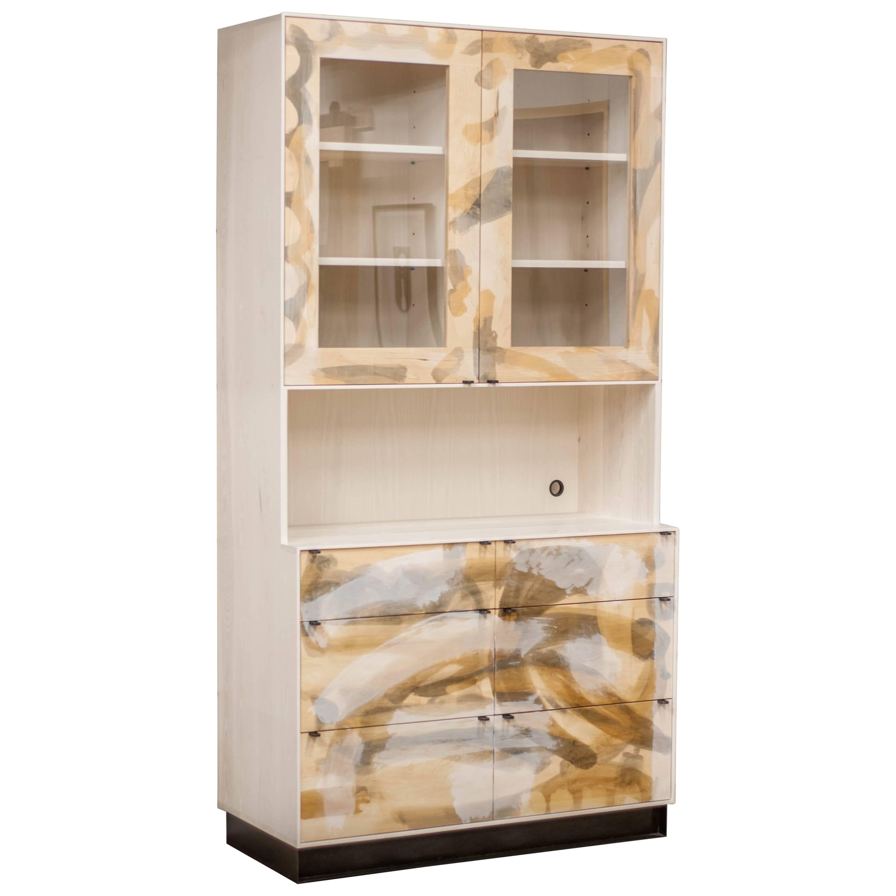 Field Hutch in Painted Maple, Bleached Ash, Blackened Metal Base and Pulls