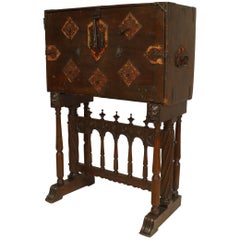 Spanish Renaissance Style Walnut & Wrought Iron Vargueno