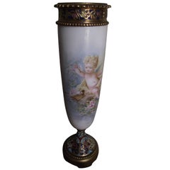 Signed Serves Vase with Hand-Painted Cherub