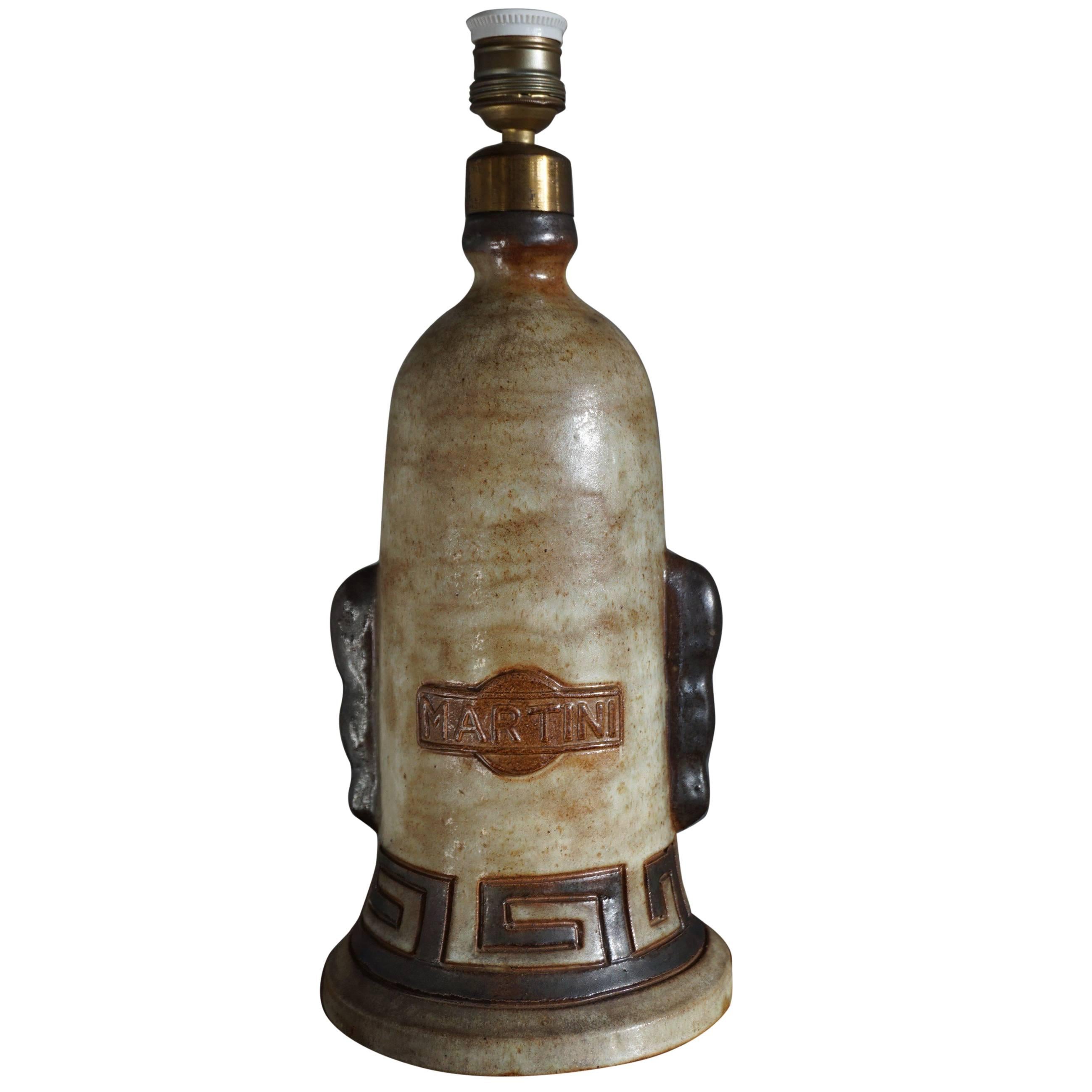Lampe de bureau bouteille de Martini en céramique et faïence extrêmement rare et en très bon état