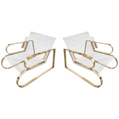 Pair of Brass & Lucite "Double Waterfall" Lounge Chairs by Charles Hollis Jones