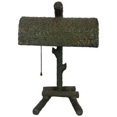 Unusual Adirondack, Rustic Cast and Welded Faux Bark Cast Iron Desk Lamp