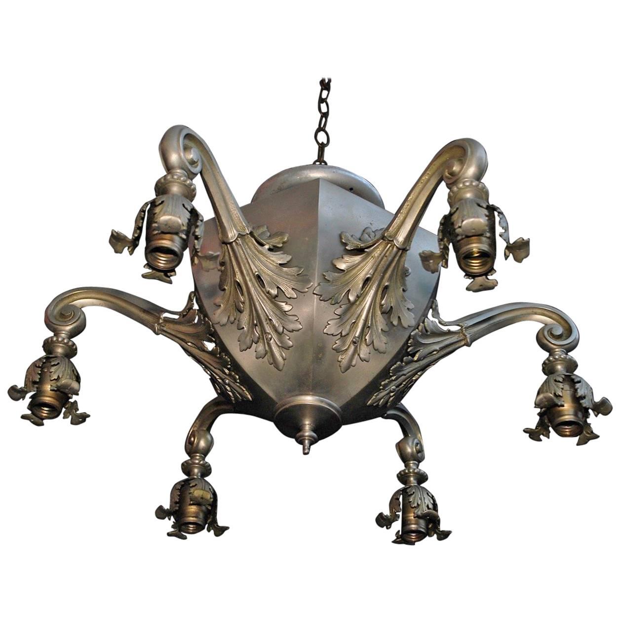 Elegant 1920s Silver Flush Mount Chandelier