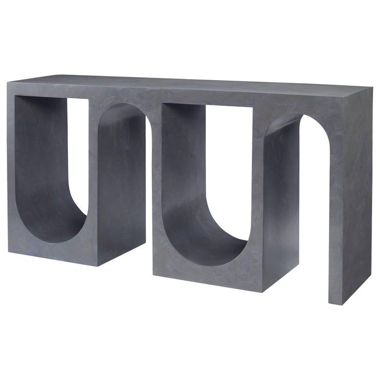 Kelly Wearstler Sculptural Roxbury Console in Gray Resin with Plaster Finish