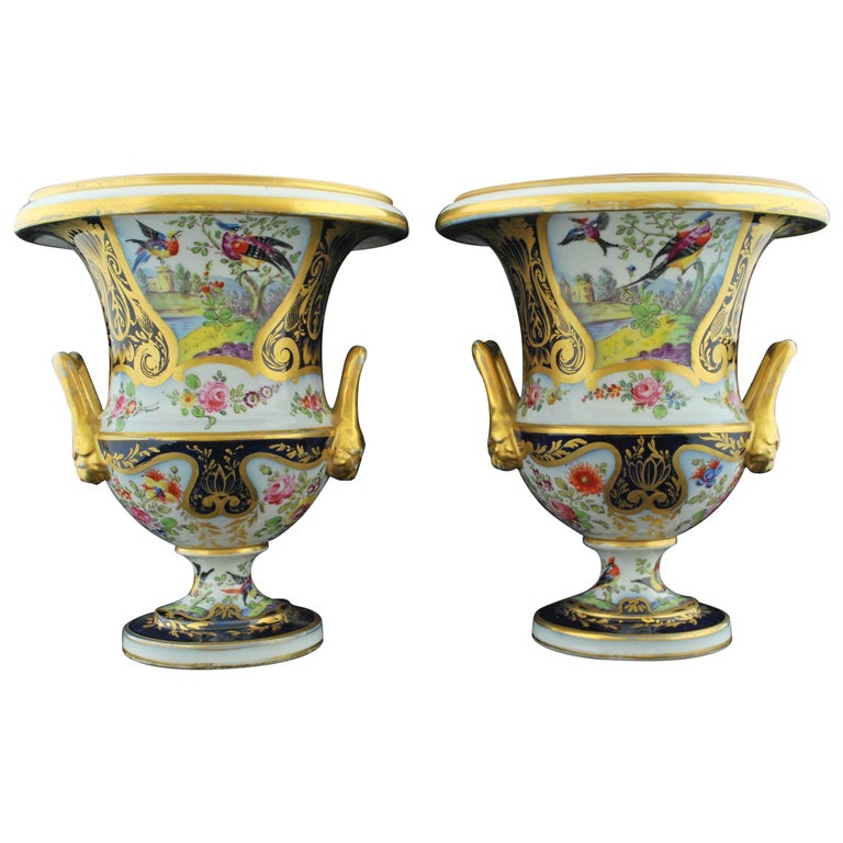 Pair of Campana Vases, Dublin Decorated, Derby Porcelain Works, circa 1810