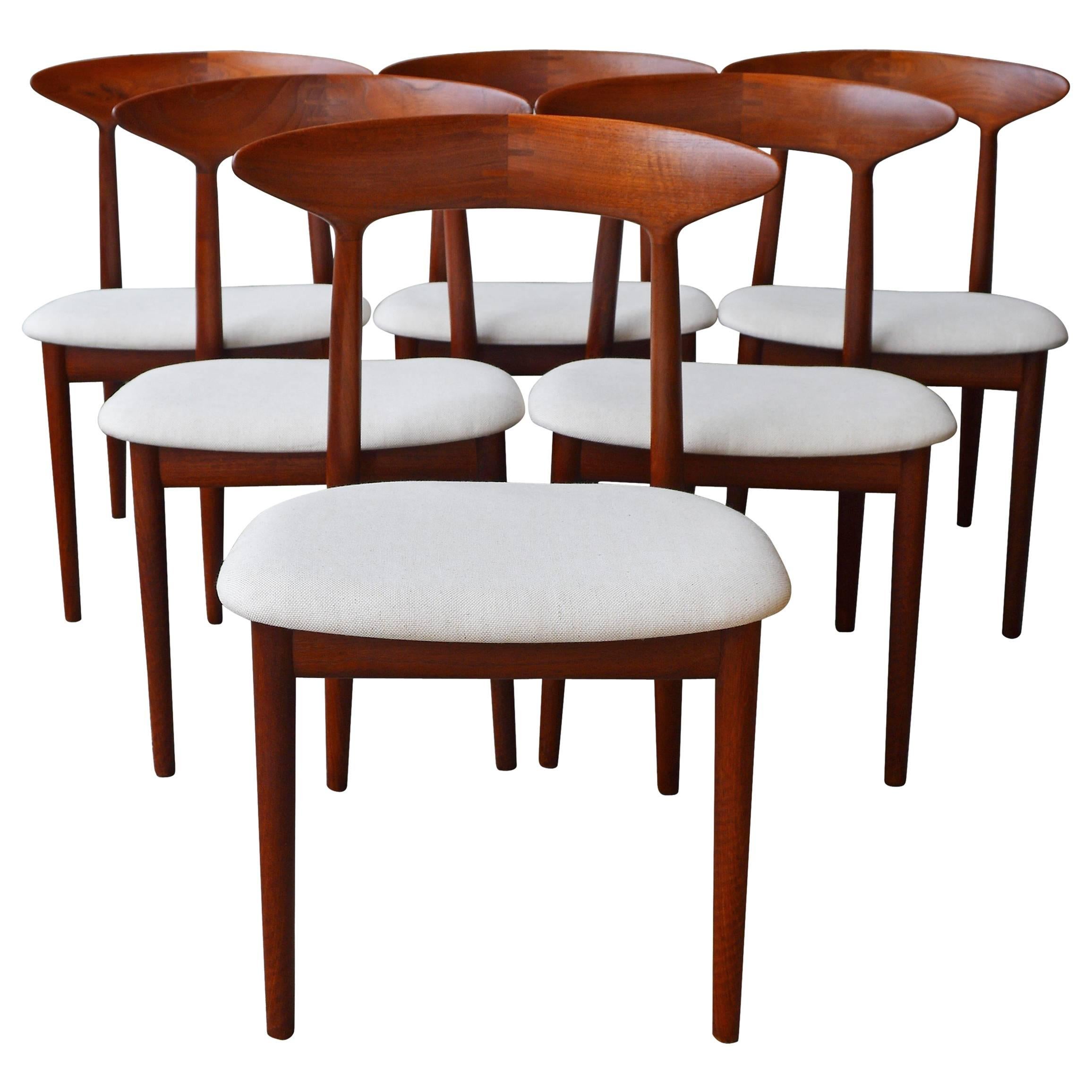 Set of Six Kurt Ostervig Inlaid Solid Teak Curved Back Dining Chairs, Denmark