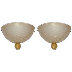 Anfora 1970s Italian Art Deco Design Pair of Ivory Gold Murano Glass Wall Lights
