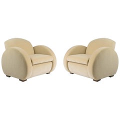 Custom Art Deco Style Club Chairs with Mohair Upholstery