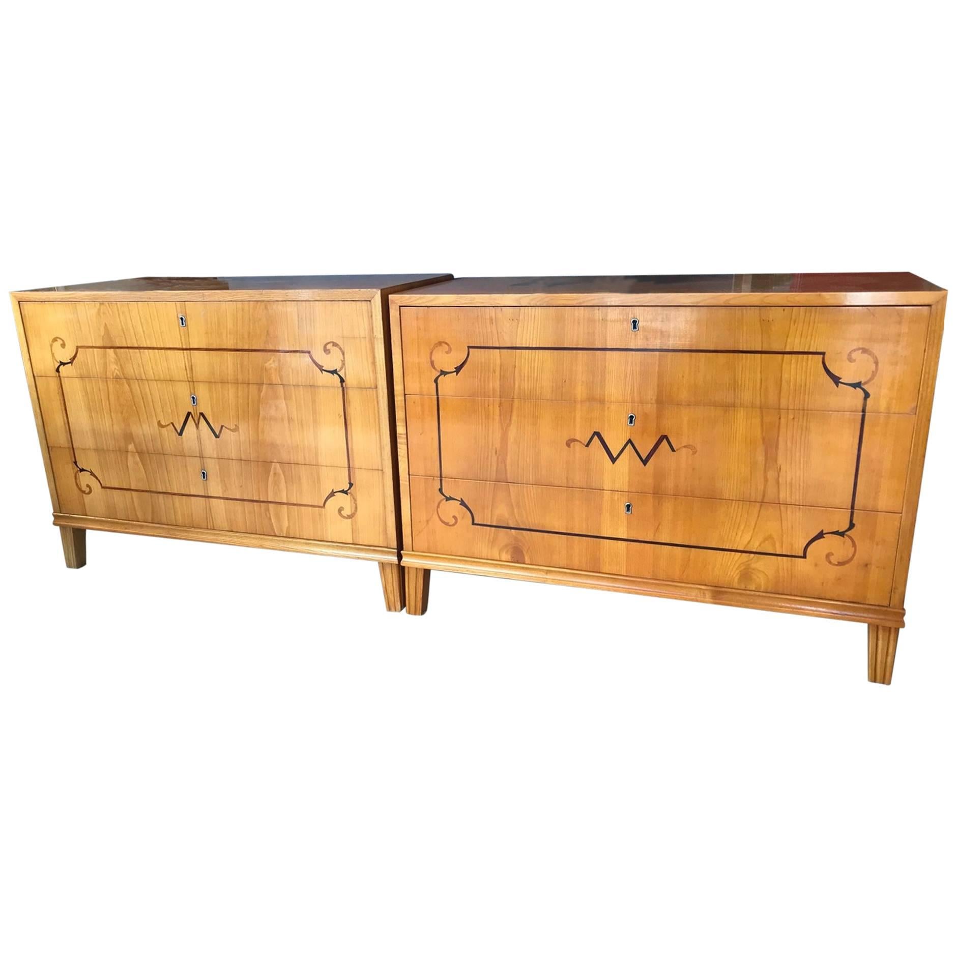 Pair of Art Deco Inlaid Commodes For Sale