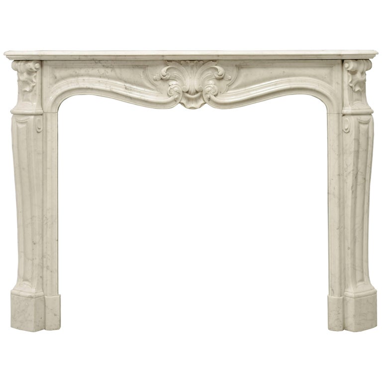 Antique Louis Xv Style Fireplace Mantel In Carrara White Marble