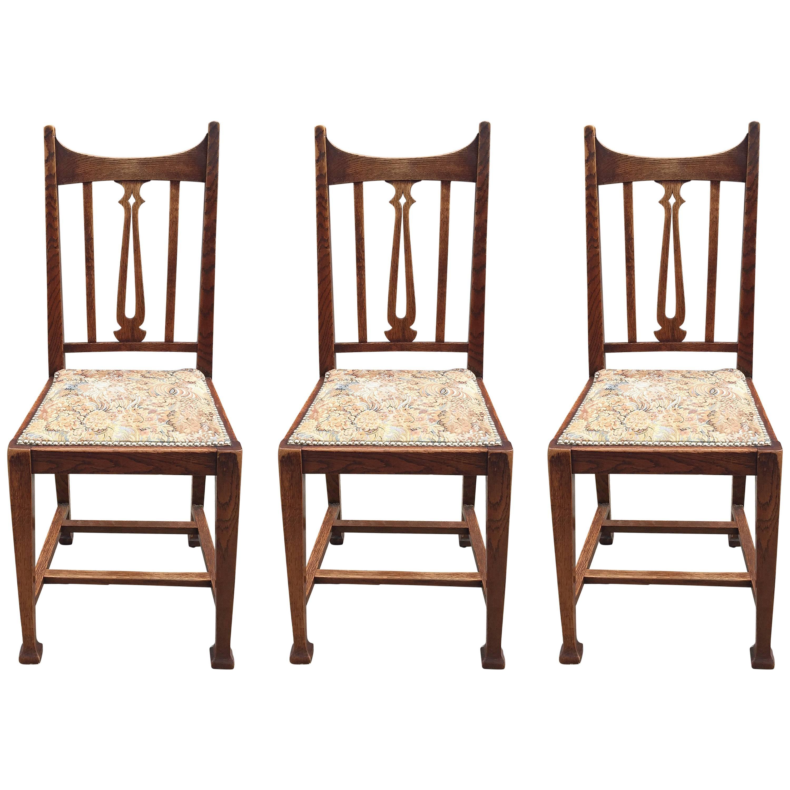 Art Nouveau Period, Three Chairs in Oak, Belgium, circa 1900