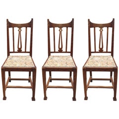 Antique Art Nouveau Period, Three Chairs in Oak, Belgium, circa 1900