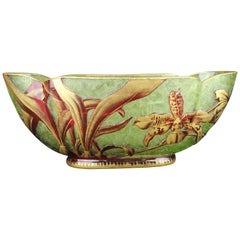 Baccarat Jardinière, Moss-Colored Cased with Pink/Red Crystal, Etched & Gilded