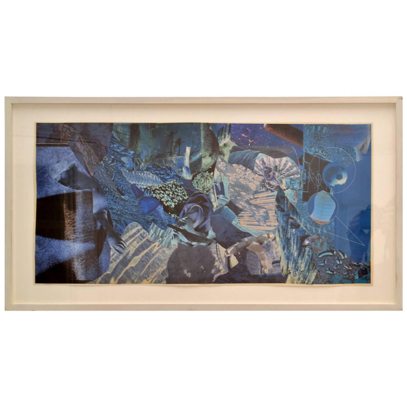 Abstract Collage Art in Blue by Bill Allan For Sale