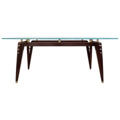 Italian Rosewood, Brass and Glass Table or Desk
