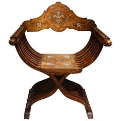 X-Shaped Stool in Renaissance Style in Walnut, Italy, 19th Century