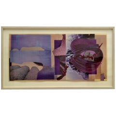 Vintage Abstract Collage Art in Purple by Bill Allan, UK, 1993