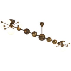 Large Sputnik Chandelier in Glass and Patinated Brass, ca. 1960