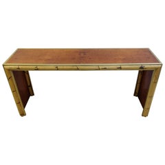 Burled Walnut, Bamboo and Brass Console