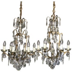 French Pair of Gilded Six-Light Birdcage Antique Chandeliers