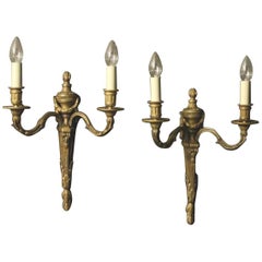 French 19th Century Pair of Bronze Antique Wall Sconces
