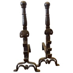 Wrought Iron Rustic Andirons, 17th Century