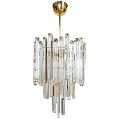 Large Venini Brass and Crystal Chandelier, circa 1960
