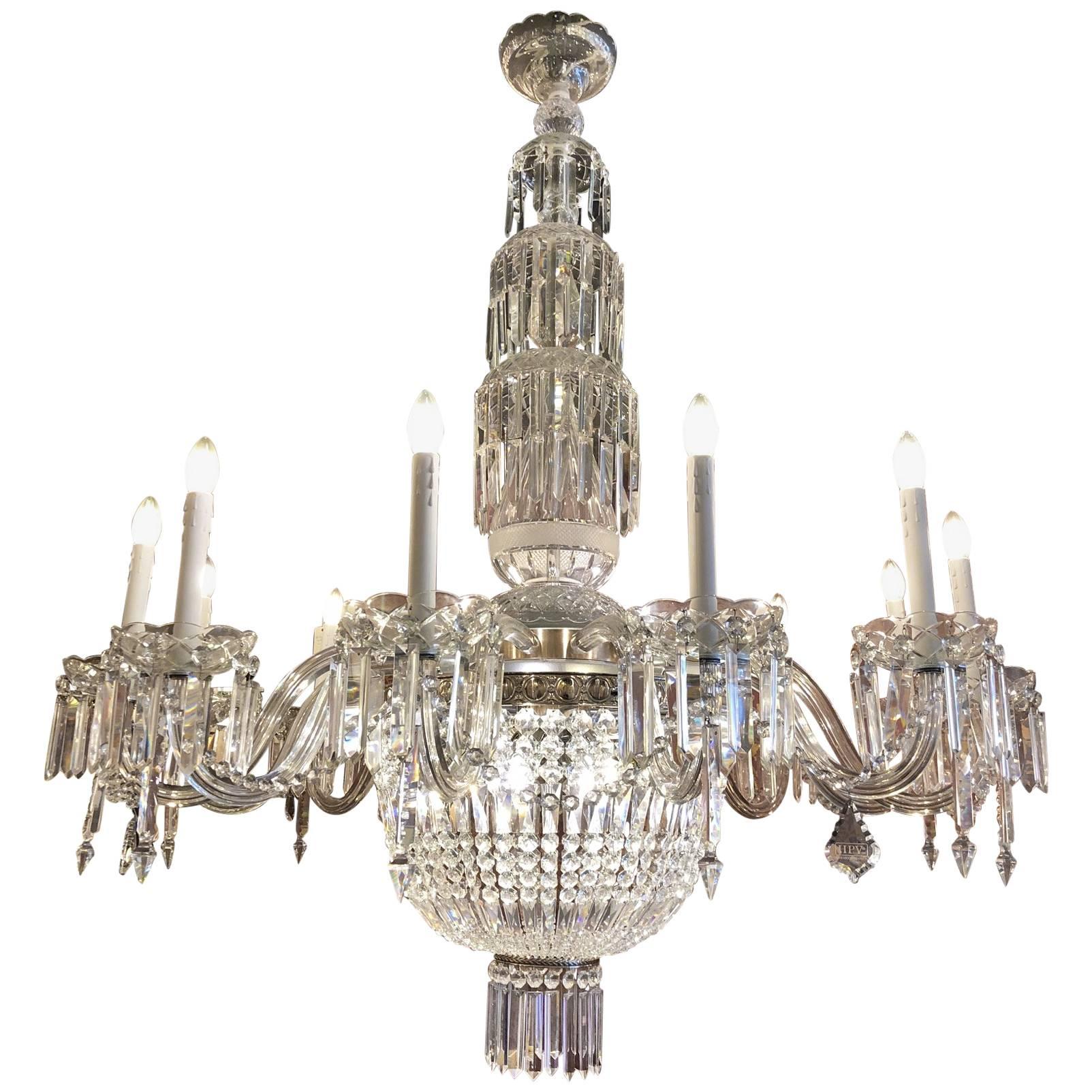 19th Century Bohemian Twelve-Light Cut Crystal Chandelier from Czech Republic For Sale